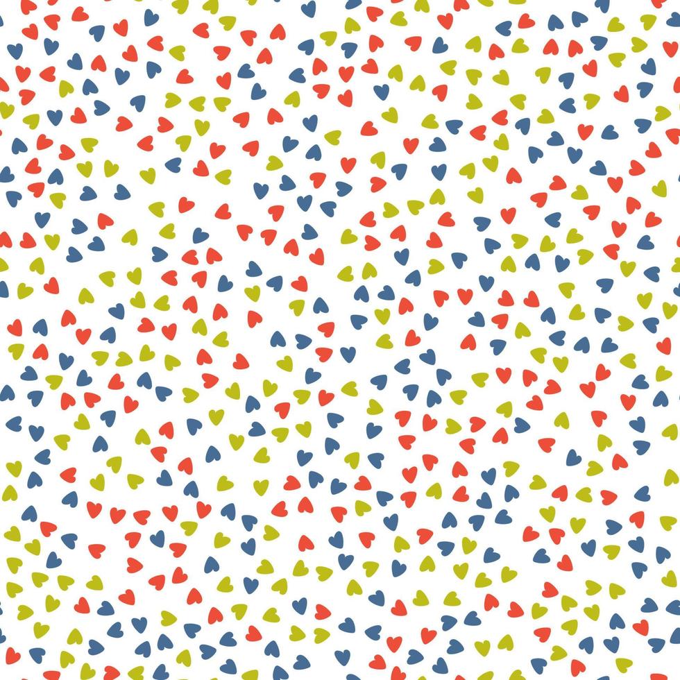 naadloos patroon met kleine kleurrijke harten. blauwe, rode, groene kleuren. vector