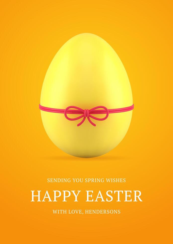 gelukkig Pasen geel kip ei gebonden door lint boog 3d groet kaart ontwerp sjabloon realistisch vector