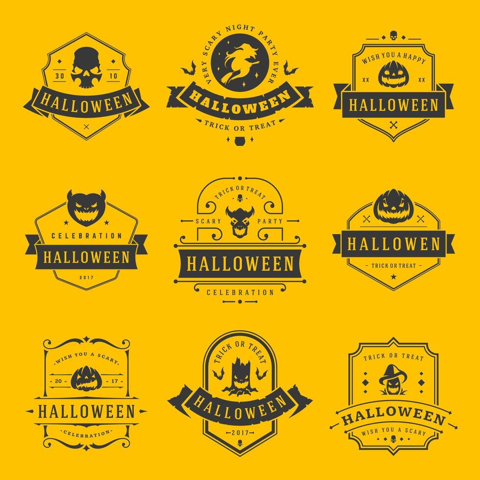 gelukkig halloween etiketten een badges ontwerp set. vector
