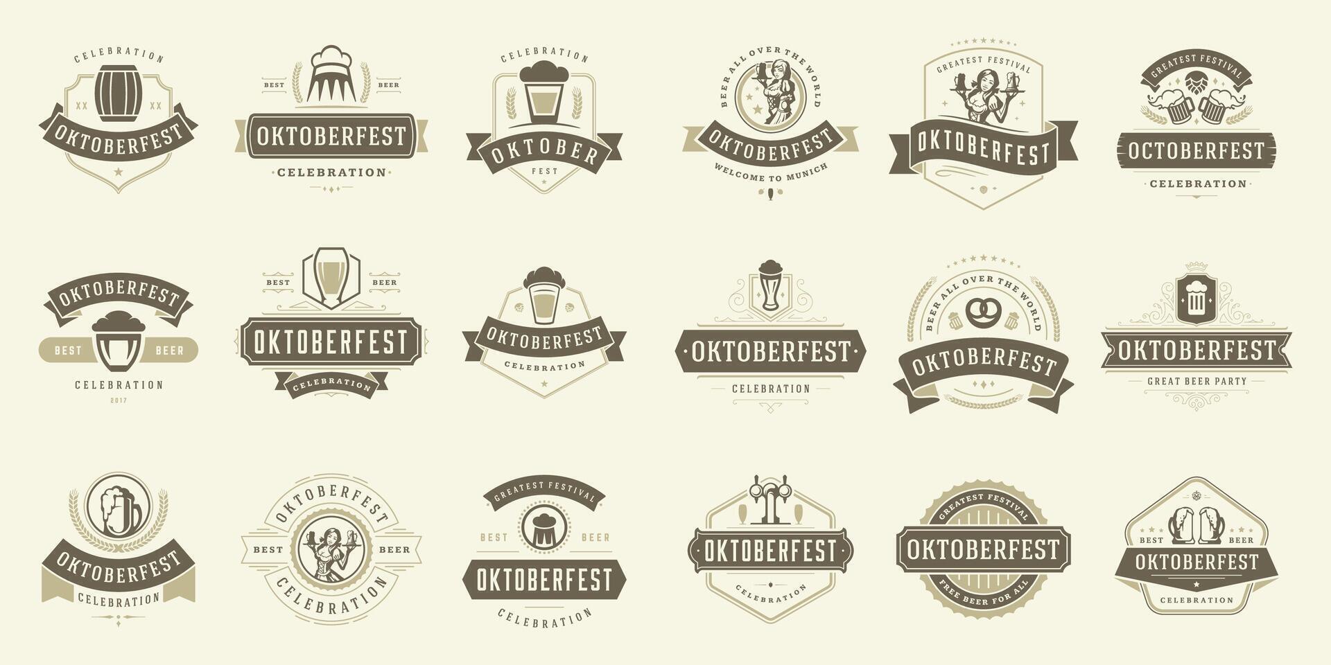 oktoberfeest badges en etiketten reeks wijnoogst typografisch ontwerp Sjablonen illustratie. vector