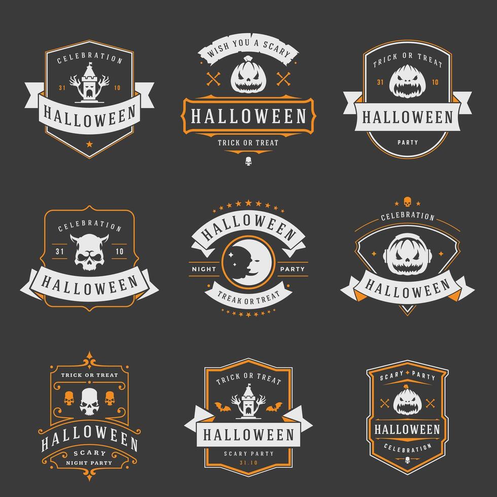 gelukkig halloween etiketten een badges ontwerp set. vector