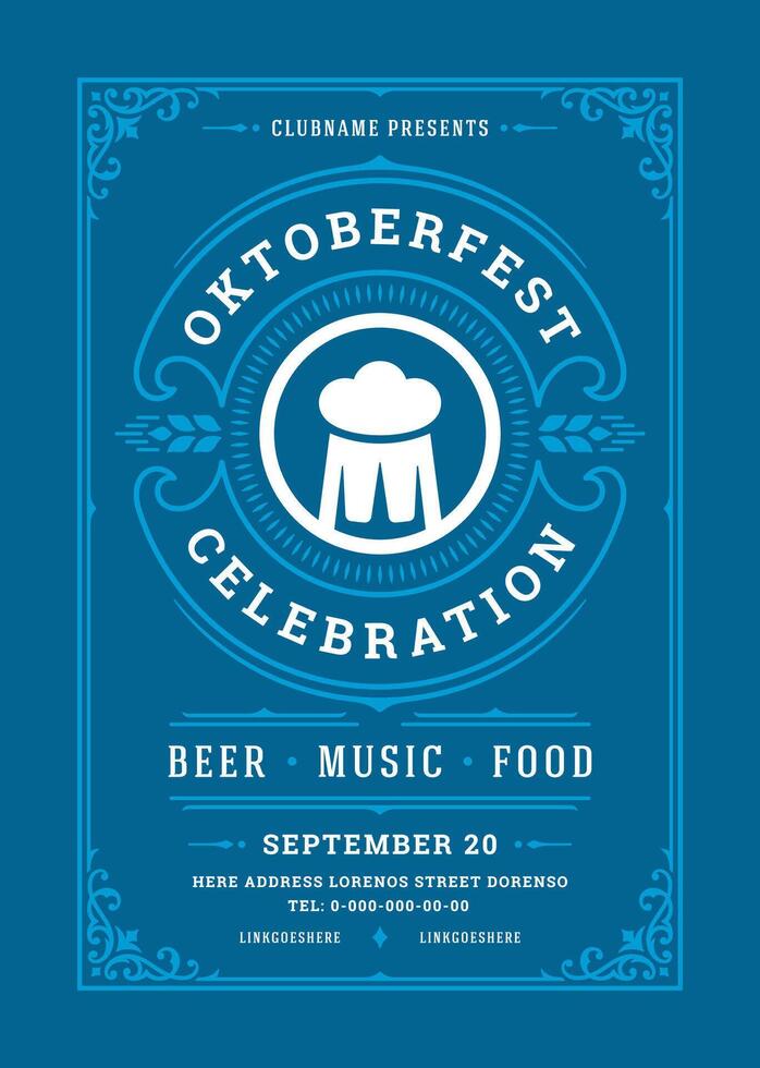 oktoberfeest folder of poster retro typografie sjabloon ontwerp uitnodiging bier festival viering illustratie. vector