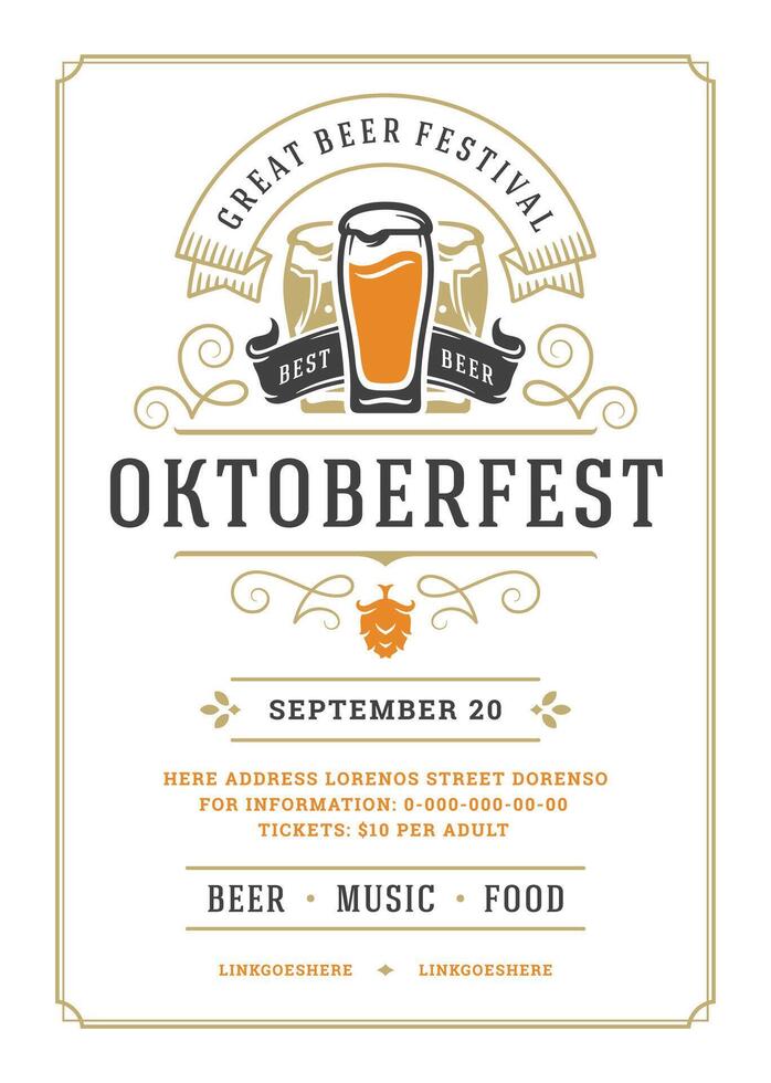oktoberfeest folder of poster retro typografie sjabloon ontwerp willkommen zum uitnodiging bier festival viering. vector