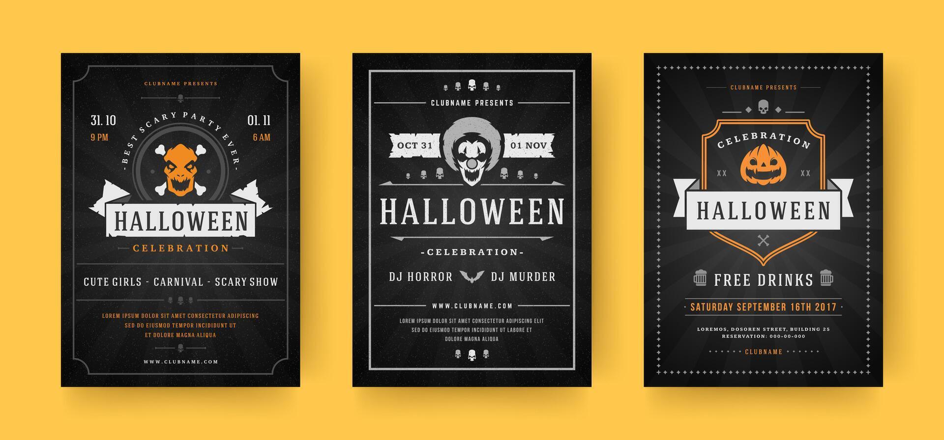 halloween partij flyers uitnodigingen of posters reeks illustratie vector