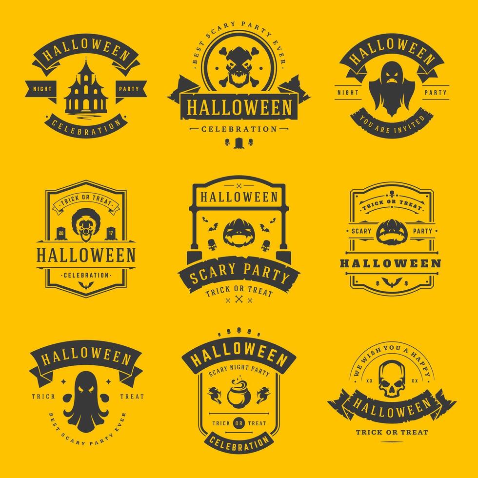 gelukkig halloween etiketten een badges ontwerp set. vector