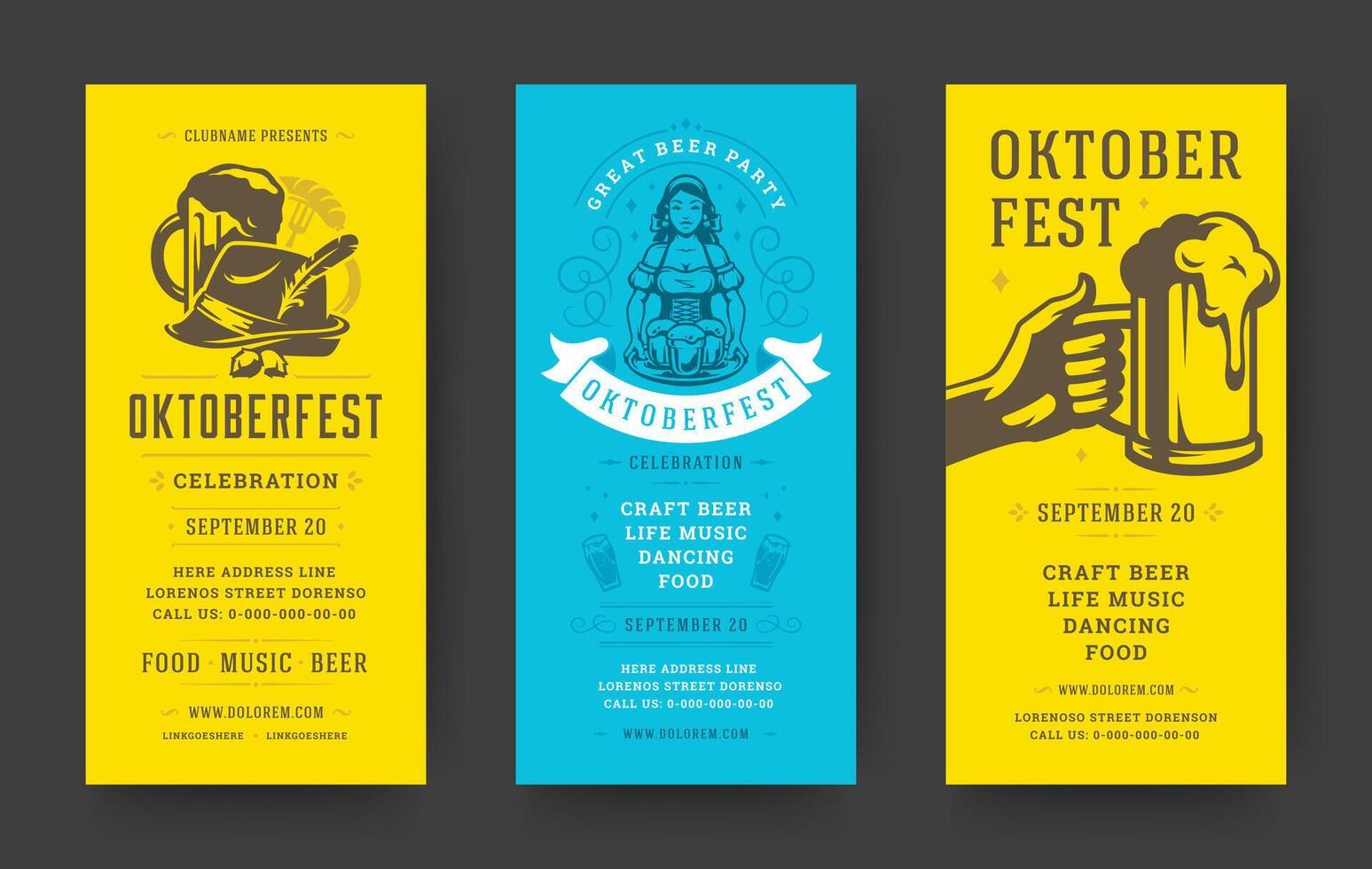 oktoberfeest flyers of banners reeks wijnoogst typografisch ontwerp Sjablonen. vector