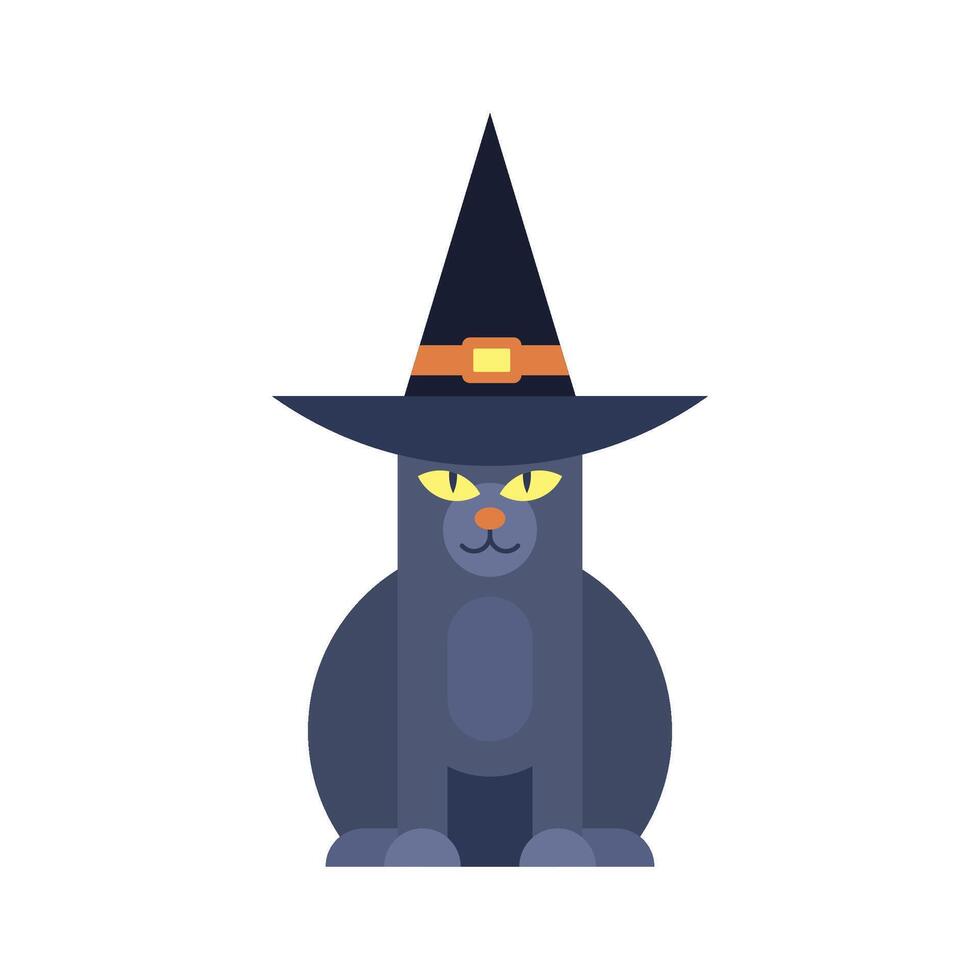 zwart kat halloween magie karakter in tovenaar hoed minimaal kinderen icoon vlak illustratie vector