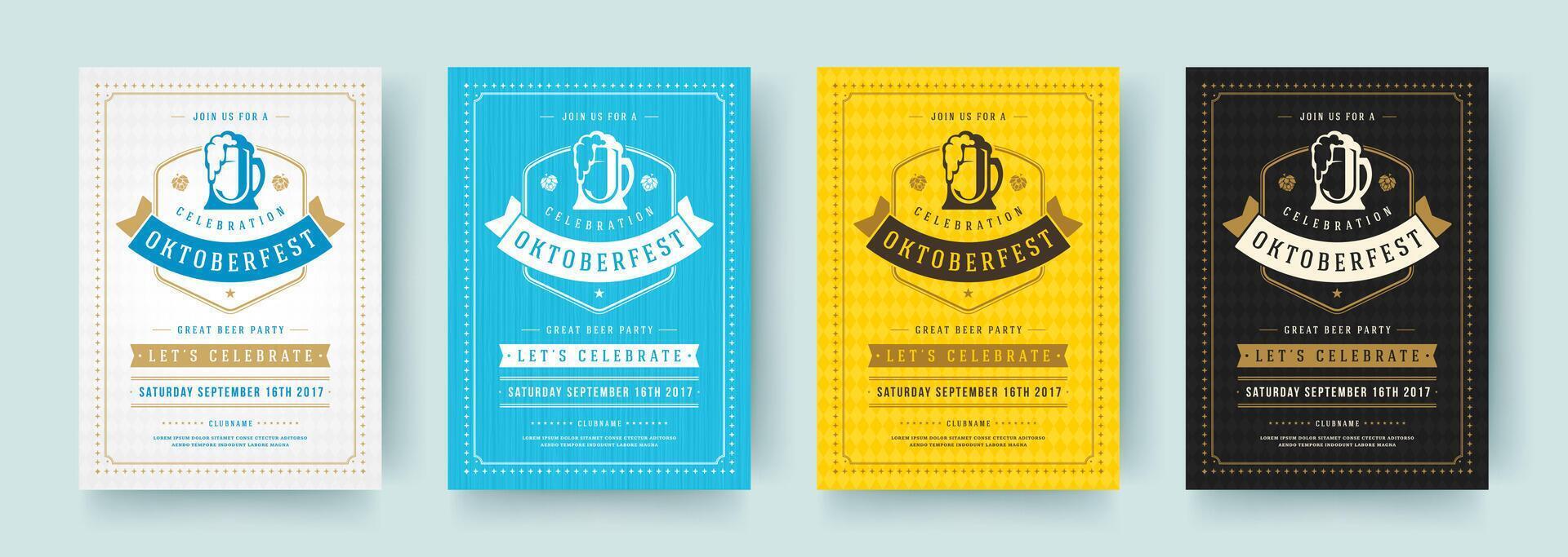 oktoberfeest flyers of posters retro typografie Sjablonen ontwerp uitnodigingen bier festival viering. vector