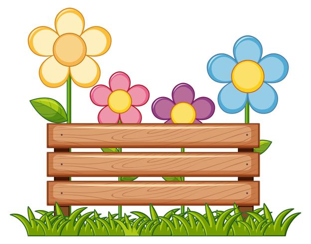 Houten bord met bloemen in de tuin vector