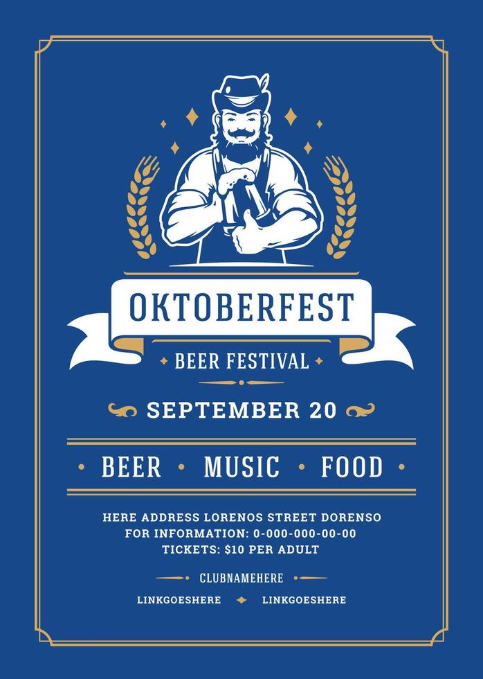 oktoberfeest folder of poster retro typografie sjabloon ontwerp willkommen zum bier festival viering illustratie vector