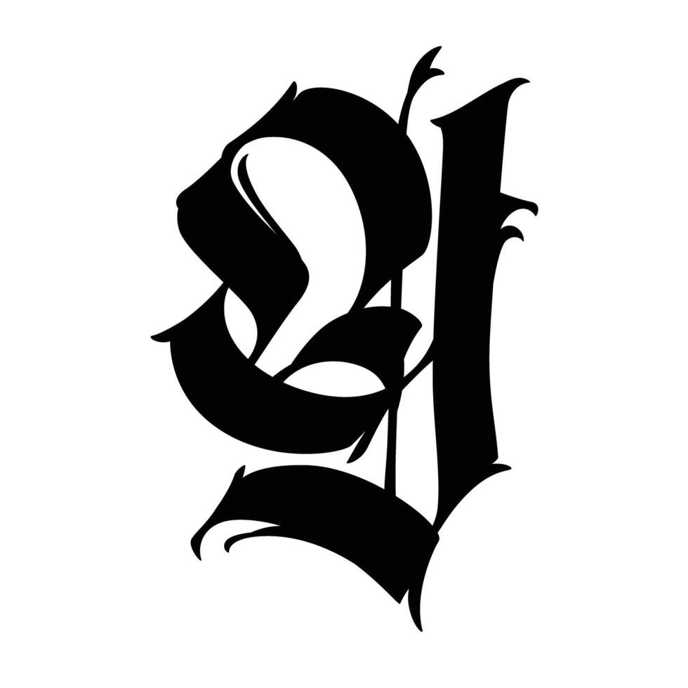 brief in de gotisch stijl. . alfabet. schoonschrift en belettering. middeleeuws Latijns brief. logo voor de bedrijf. monogram. elegant doopvont voor tatoeëren. vector