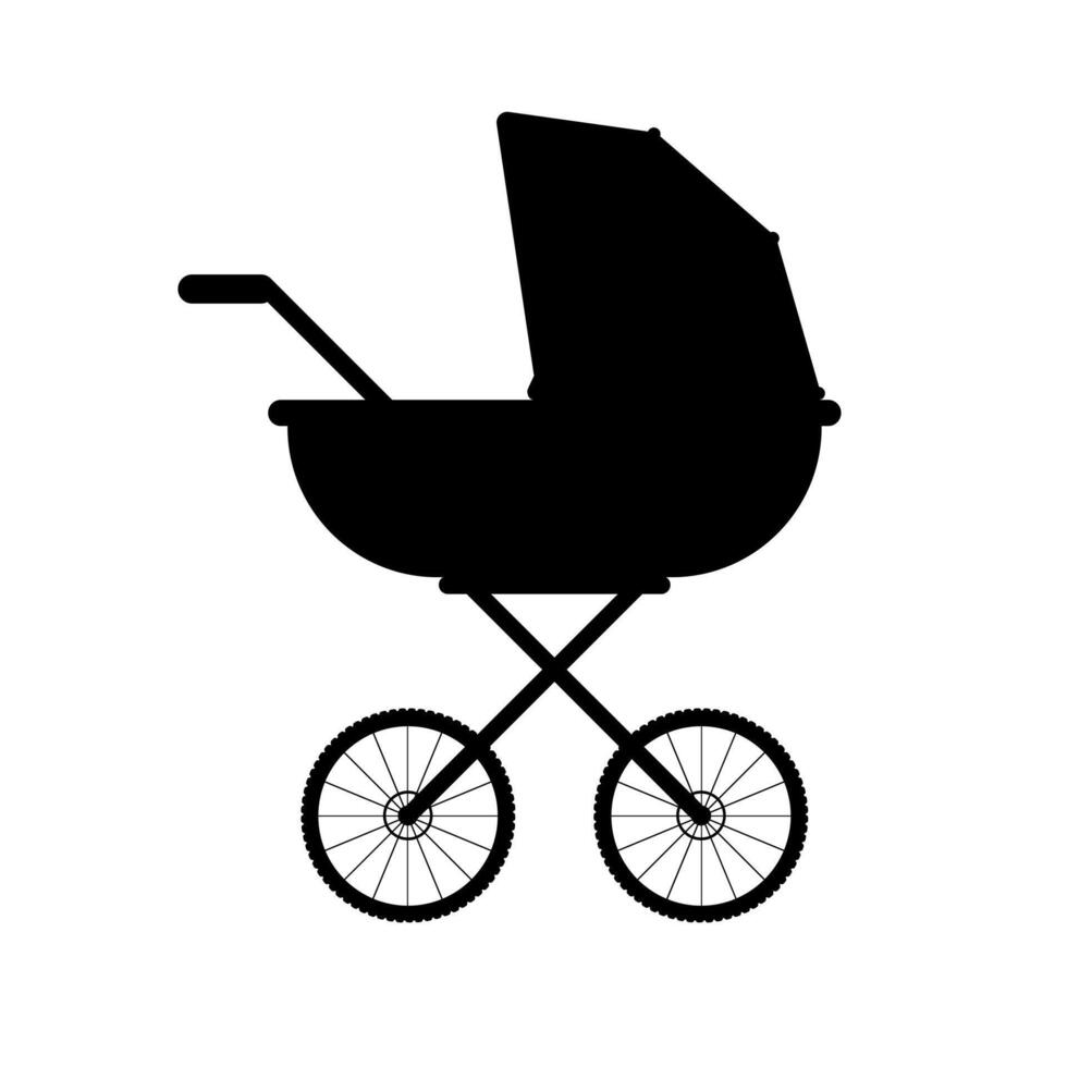 zwart baby kinderwagen silhouet vector