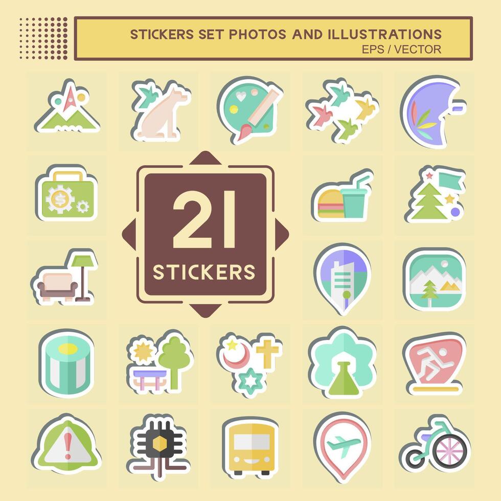 sticker reeks foto's en illustraties. verwant naar ontwerp en kunst symbool. gemakkelijk ontwerp illustratie vector