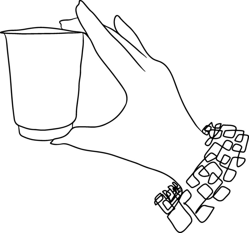 doorlopend lijn tekening van hand- Holding glas water Aan transparant achtergrond. illustratie vector