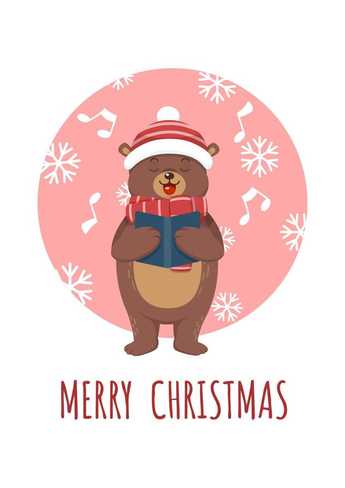 schattige vrolijke kerstbeer zingt vector