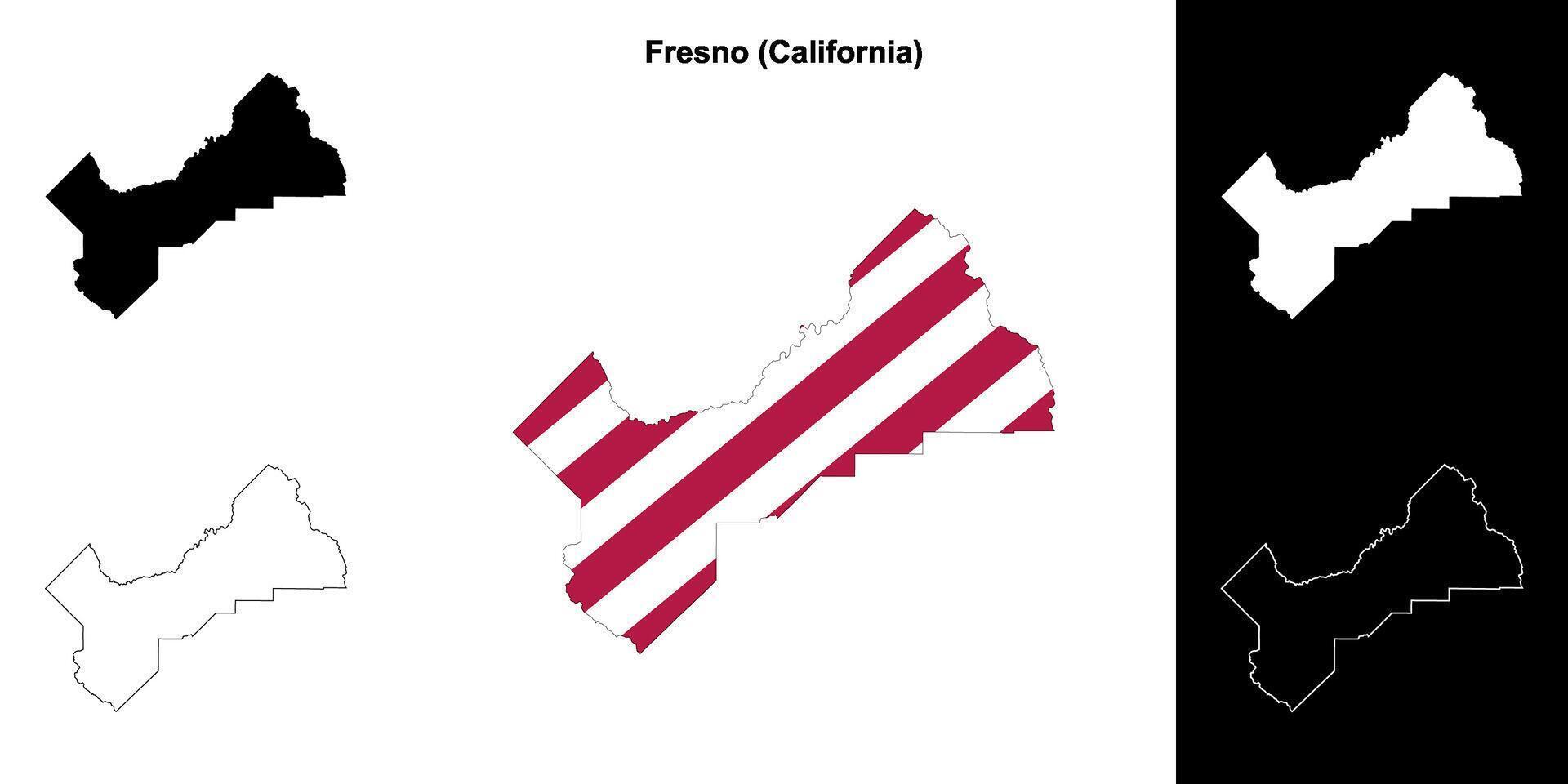 Fresno district, Californië schets kaart reeks vector