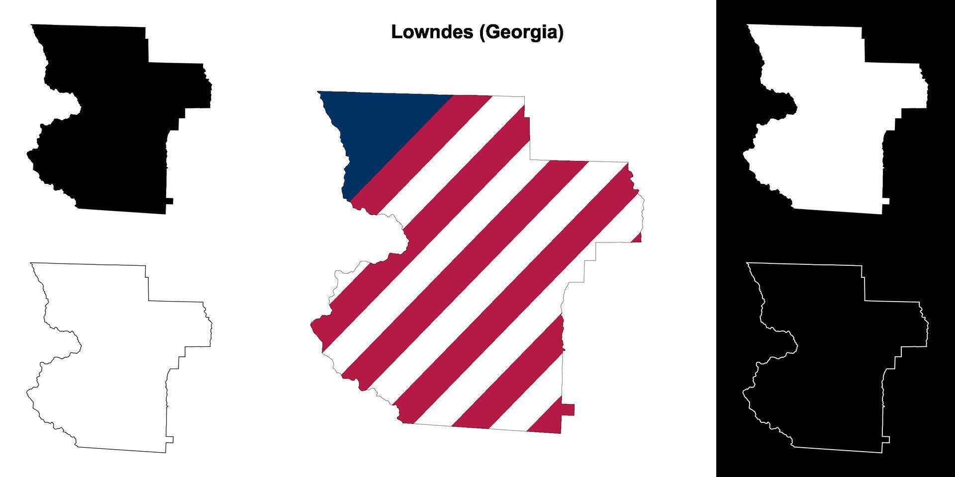 lowndes district, Georgië schets kaart reeks vector