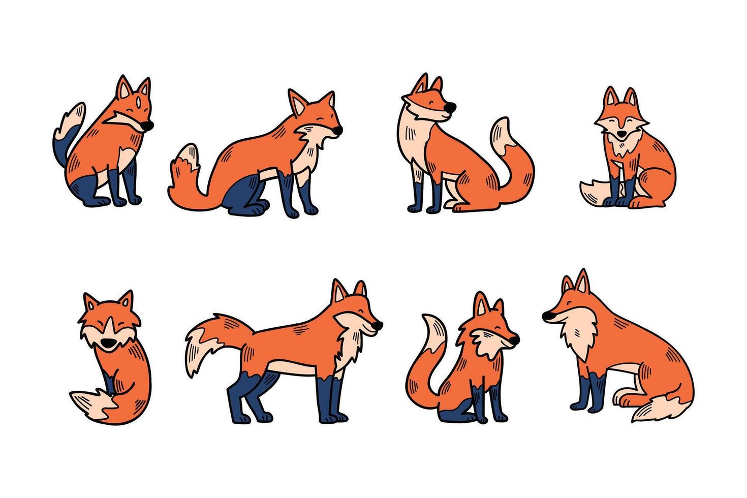 een serie van tekenfilm vossen in divers poses vector