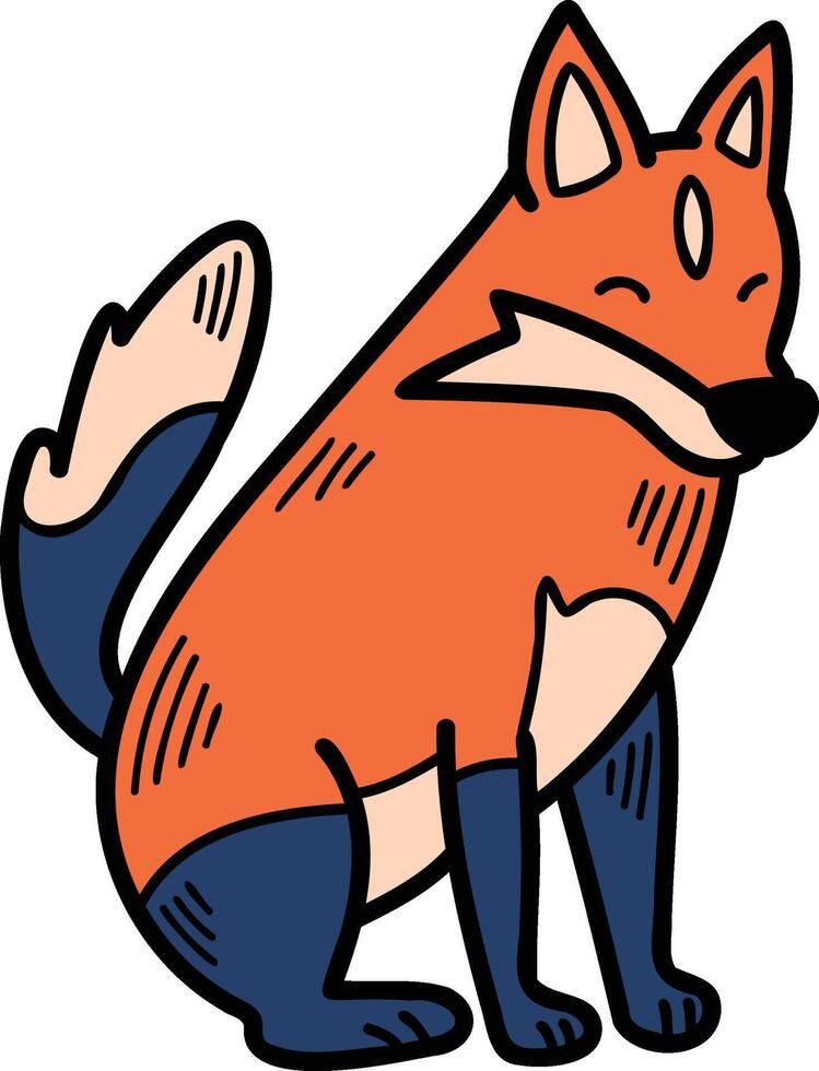 een tekenfilm vos is zittend Aan de grond met haar poten Aan haar heupen vector