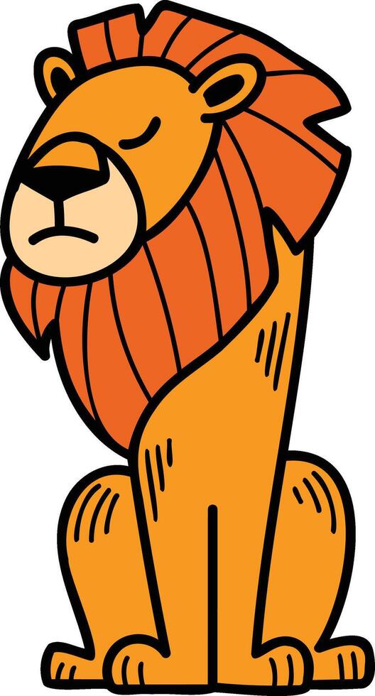 een tekenfilm leeuw is zittend Aan haar heupen met haar hoofd naar beneden vector