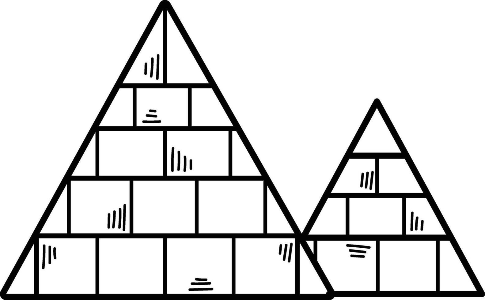 een tekening van een piramide met palm bomen en cactussen in de achtergrond vector