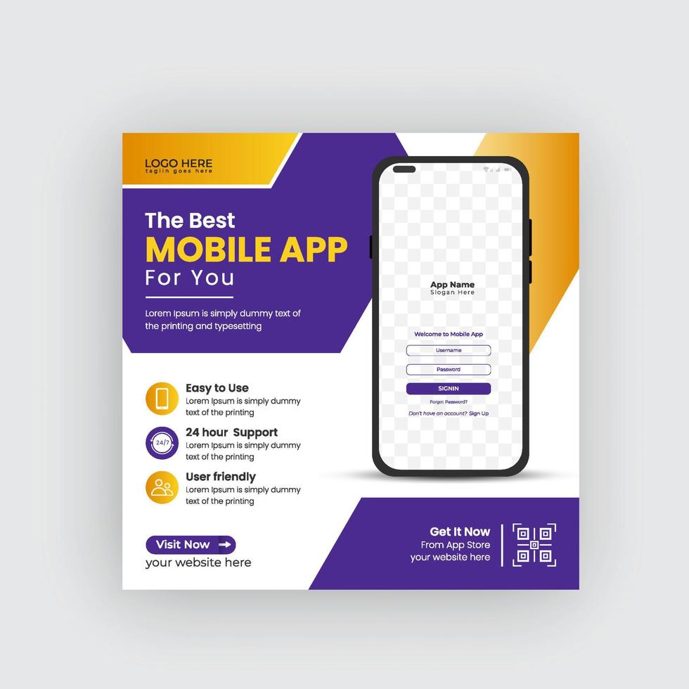 mobiele app-promotie social media post en webbanner design.mobile app banner voor advertentie pro download vector