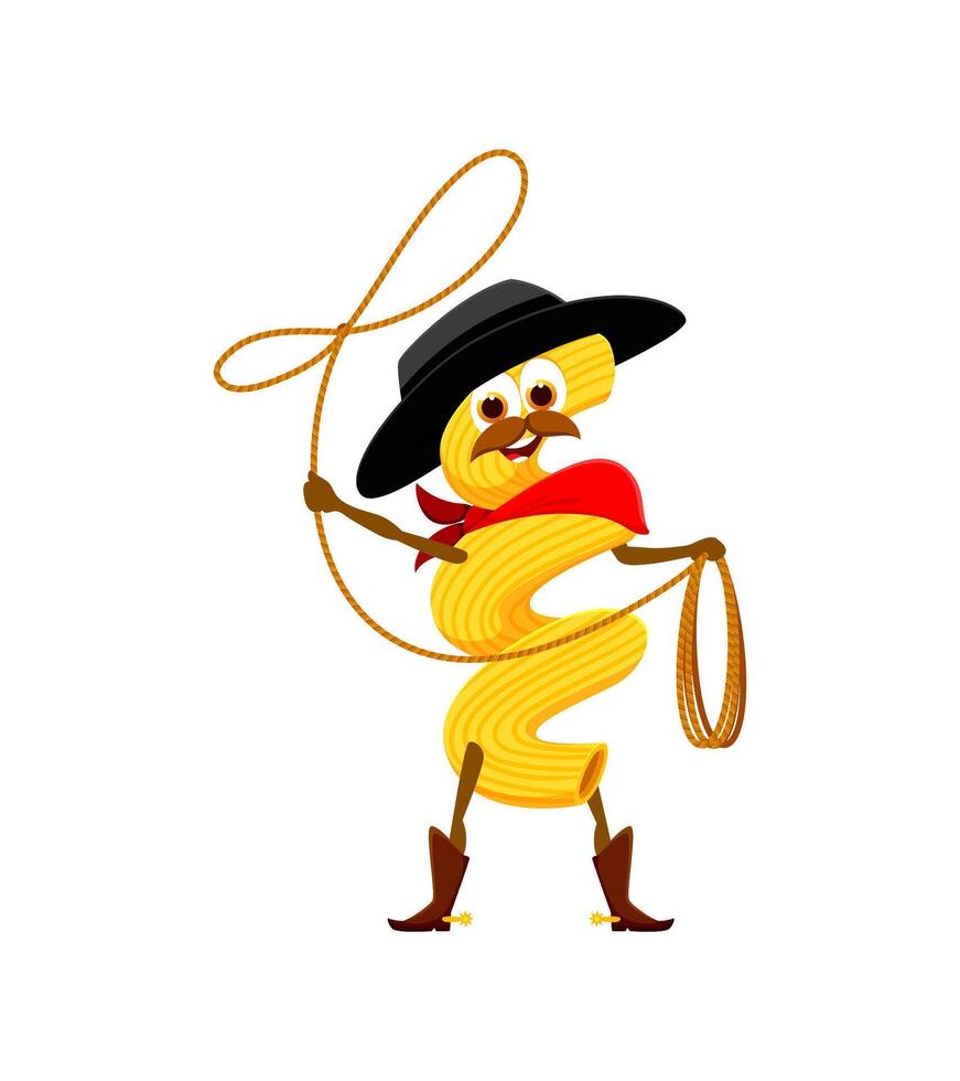 tekenfilm Italiaans cavatappi pasta cowboy karakter vector