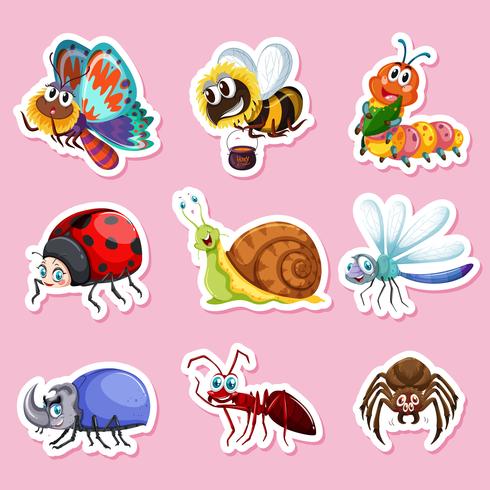 Stickerontwerpen voor verschillende bugs vector