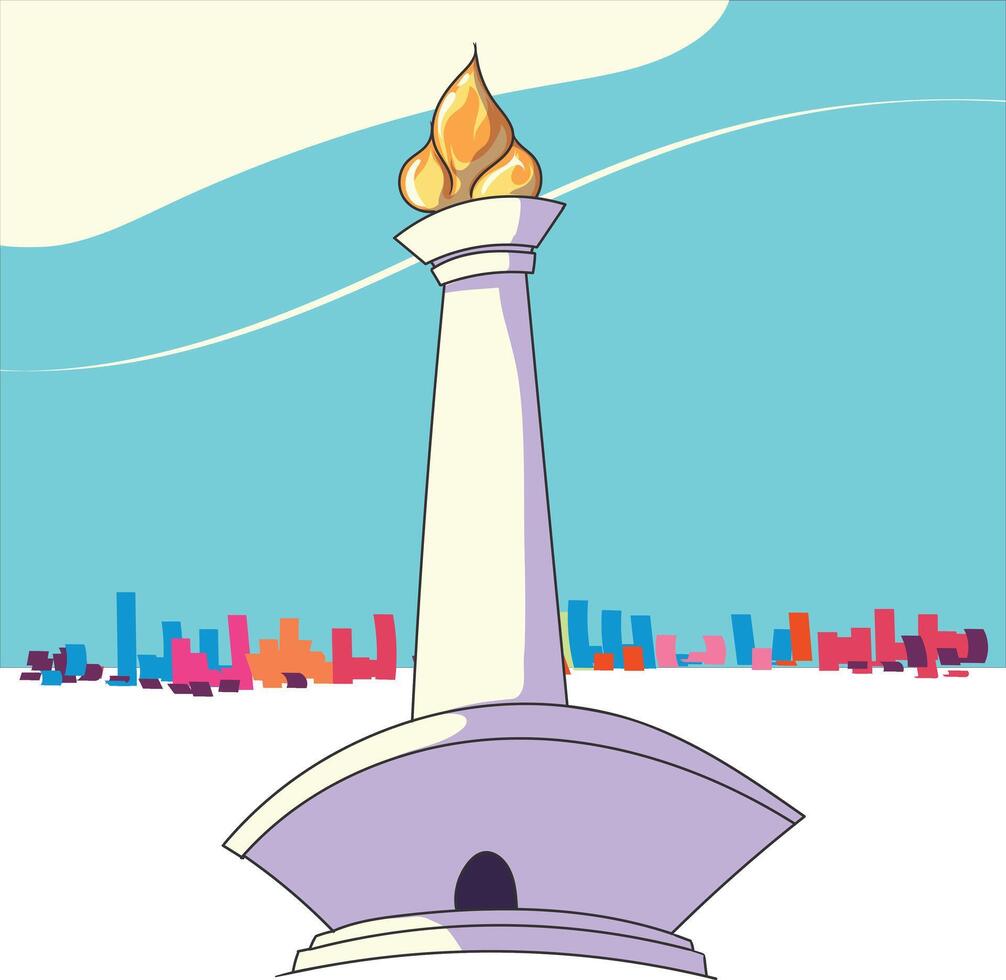 illustratie van de nationaal monument, afgekort net zo Monas, in Jakarta, Indonesië. met een abstract stad achtergrond vector