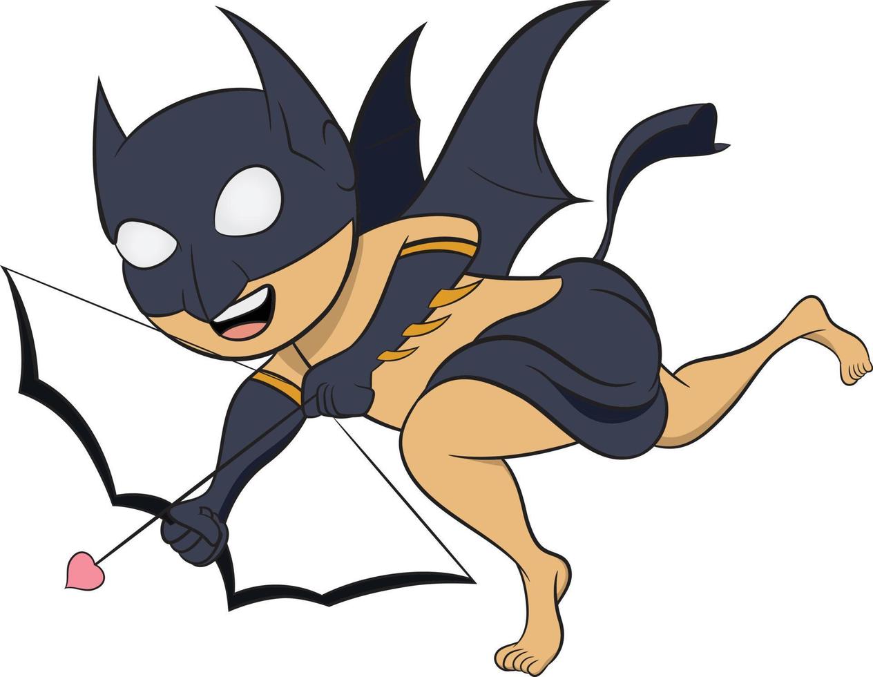 batman fanart. cupido de liefdesgod verkleed als batman met een pijl en boog in de hand. schattige Valentijnsdag vectorafbeelding geïsoleerd op een witte achtergrond. vector