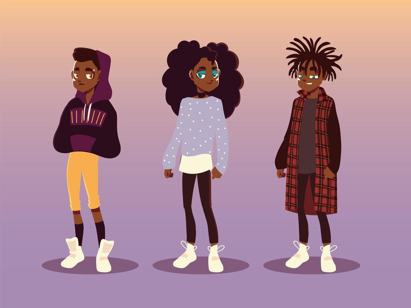 Afro-Amerikaanse jongen en meisje jeugdcultuur kleding mode, vector design