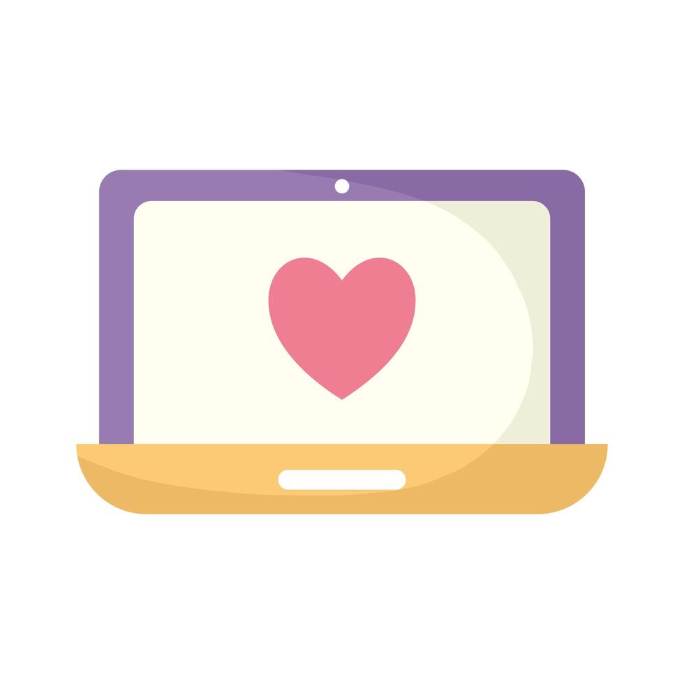 sociale media icoon van een laptop met paarse kleur en een symbool van hart in het midden ervan vector