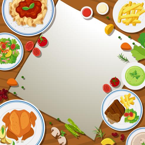 Grensmalplaatje met verschillend voedsel in de platen vector