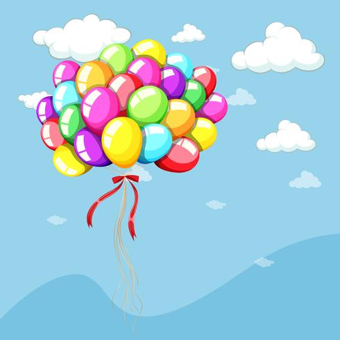 Achtergrondmalplaatje met ballons in blauwe hemel vector