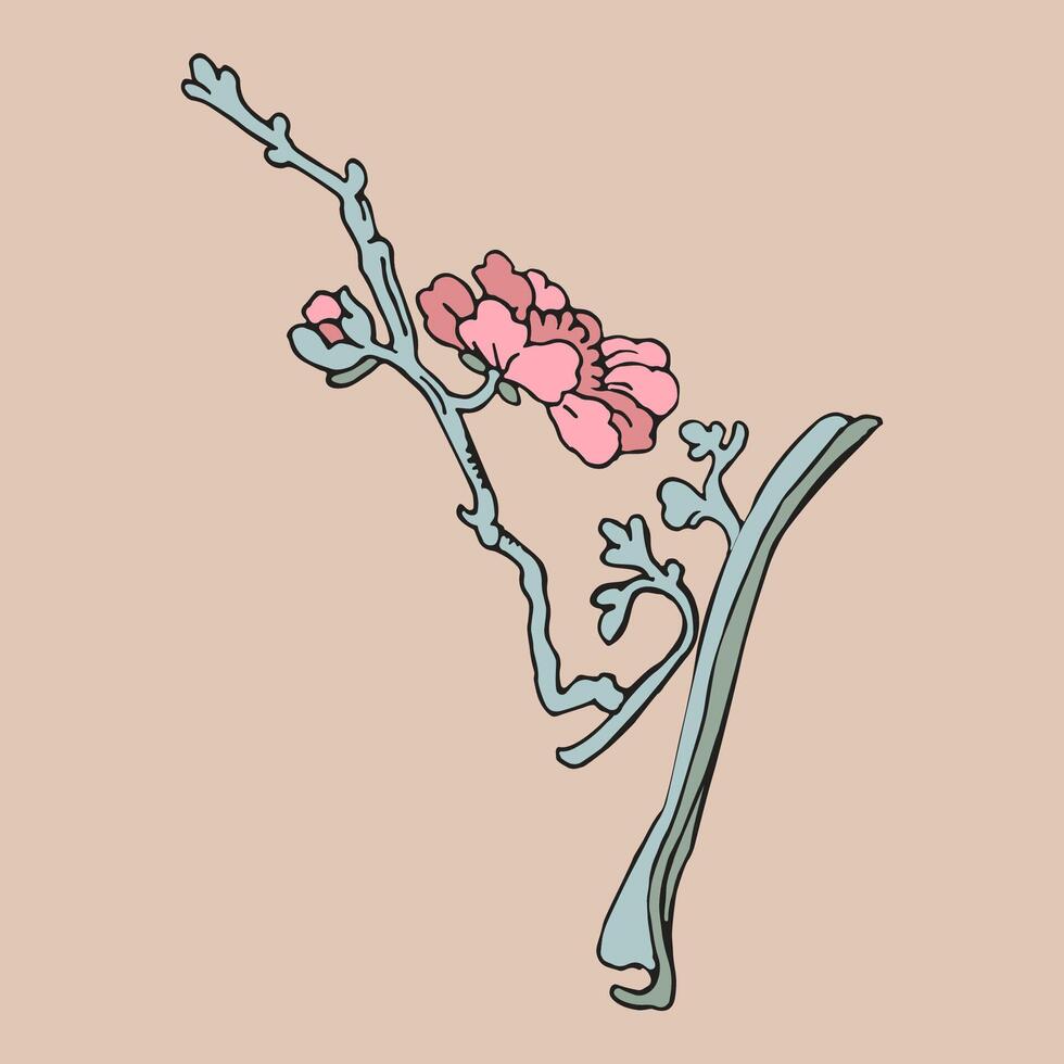 feestelijk sakura geïsoleerd Aan roze achtergrond. oosters traditioneel, schets illustratie. Japans, Chinese, Koreaans modieus ontwerp, viering evenement groet kaart partij uitnodiging poster folder vector