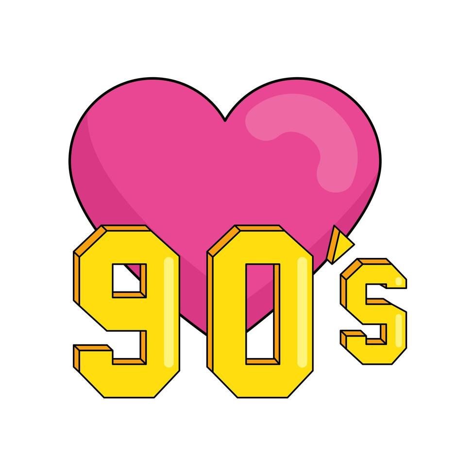 jaren negentig bord met hart retro stijl geïsoleerd pictogram vector