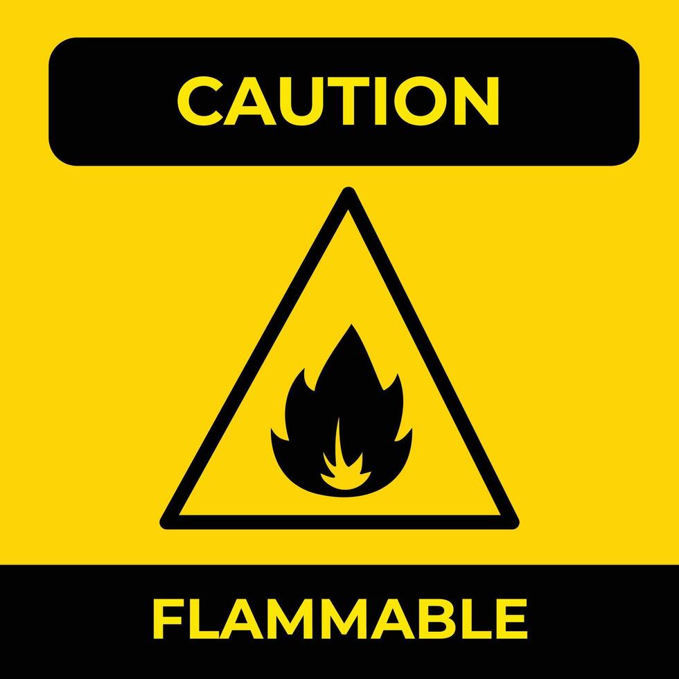 voorzichtigheid brand brandbaar waarschuwing geel driehoek teken leeftijd sticker poster illustratie geïsoleerd Aan plein achtergrond. gemakkelijk vlak tekenfilm gestileerd tekening. vector