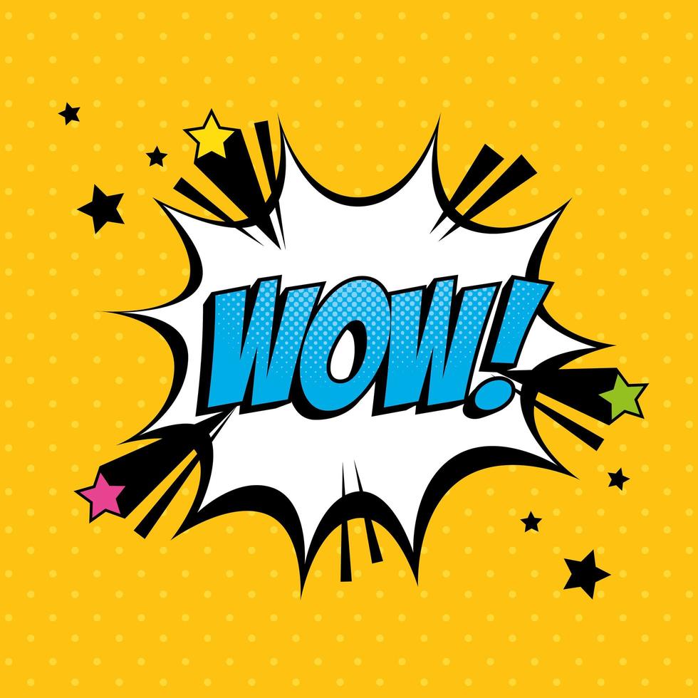 explosie met wow belettering pop-art stijlicoon vector