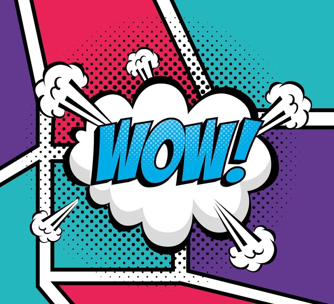 wolk met wow belettering pop-art stijlicoon vector