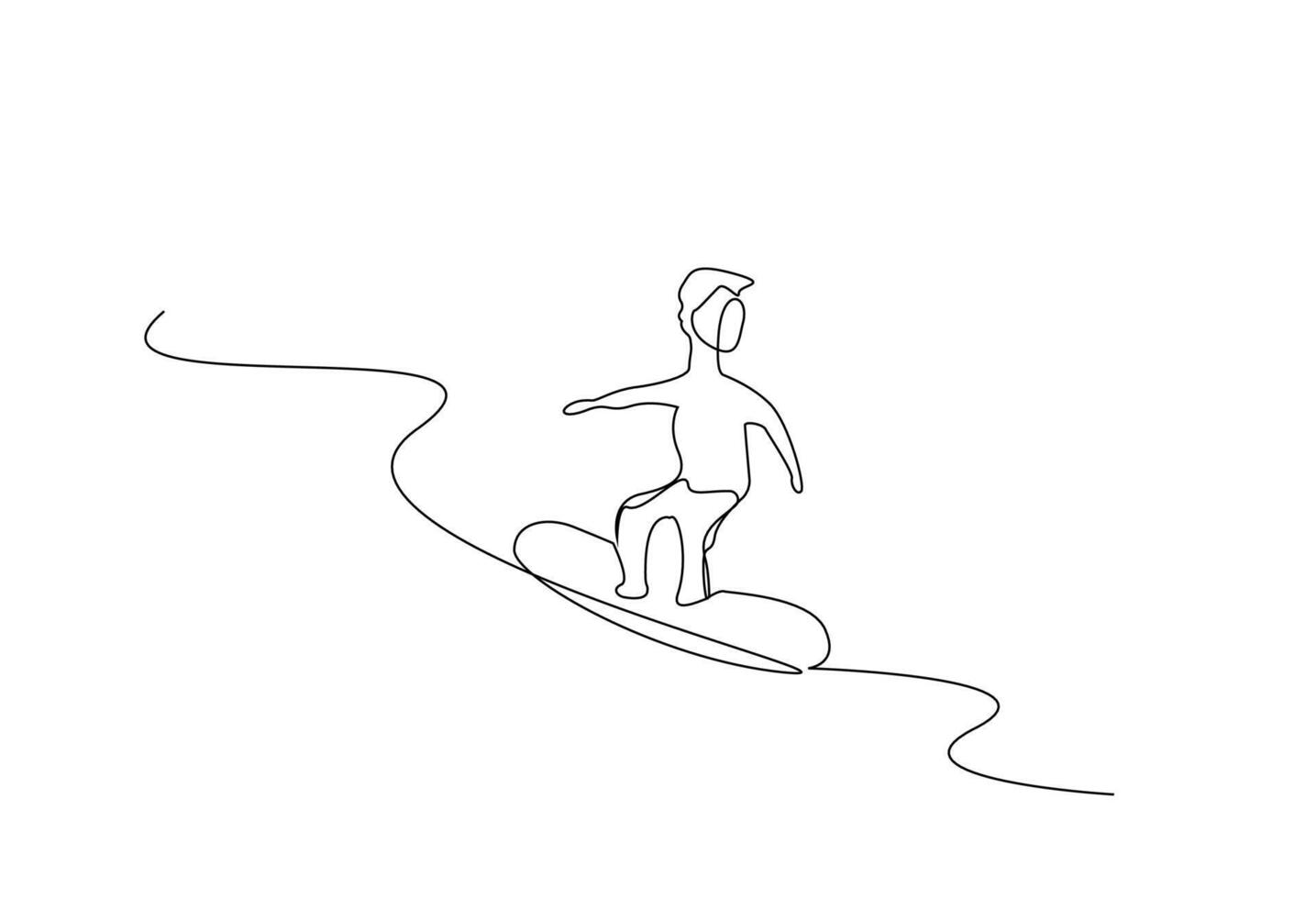 jong jongen zee surfing werkzaamheid sport een lijn kunst ontwerp vector