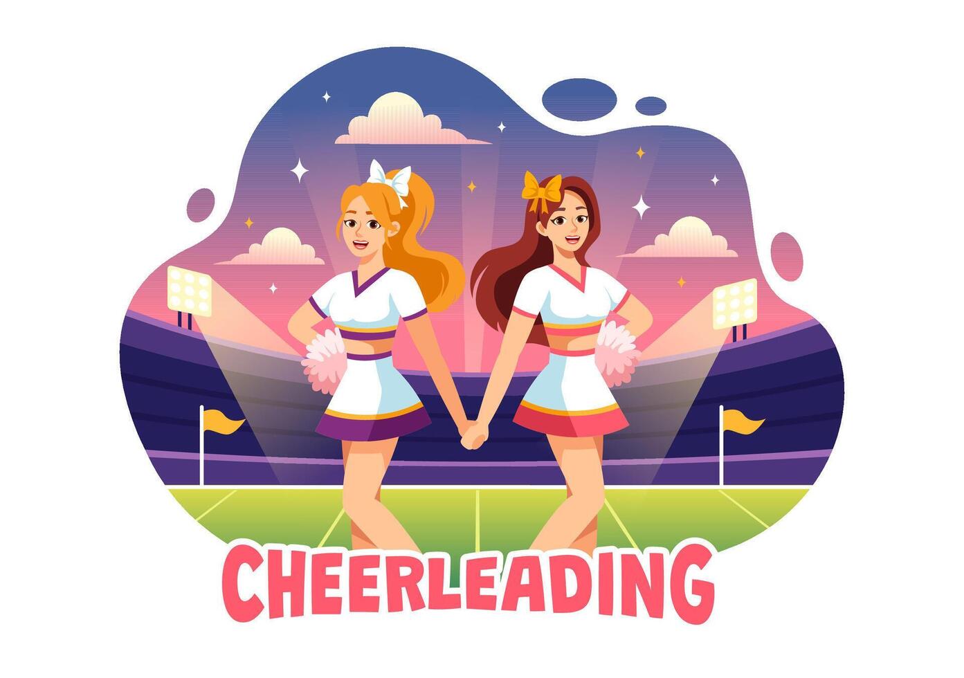 cheerleader meisje illustratie met cheerleading pom poms van dansen en jumping naar ondersteuning team sport gedurende wedstrijd Aan vlak achtergrond vector