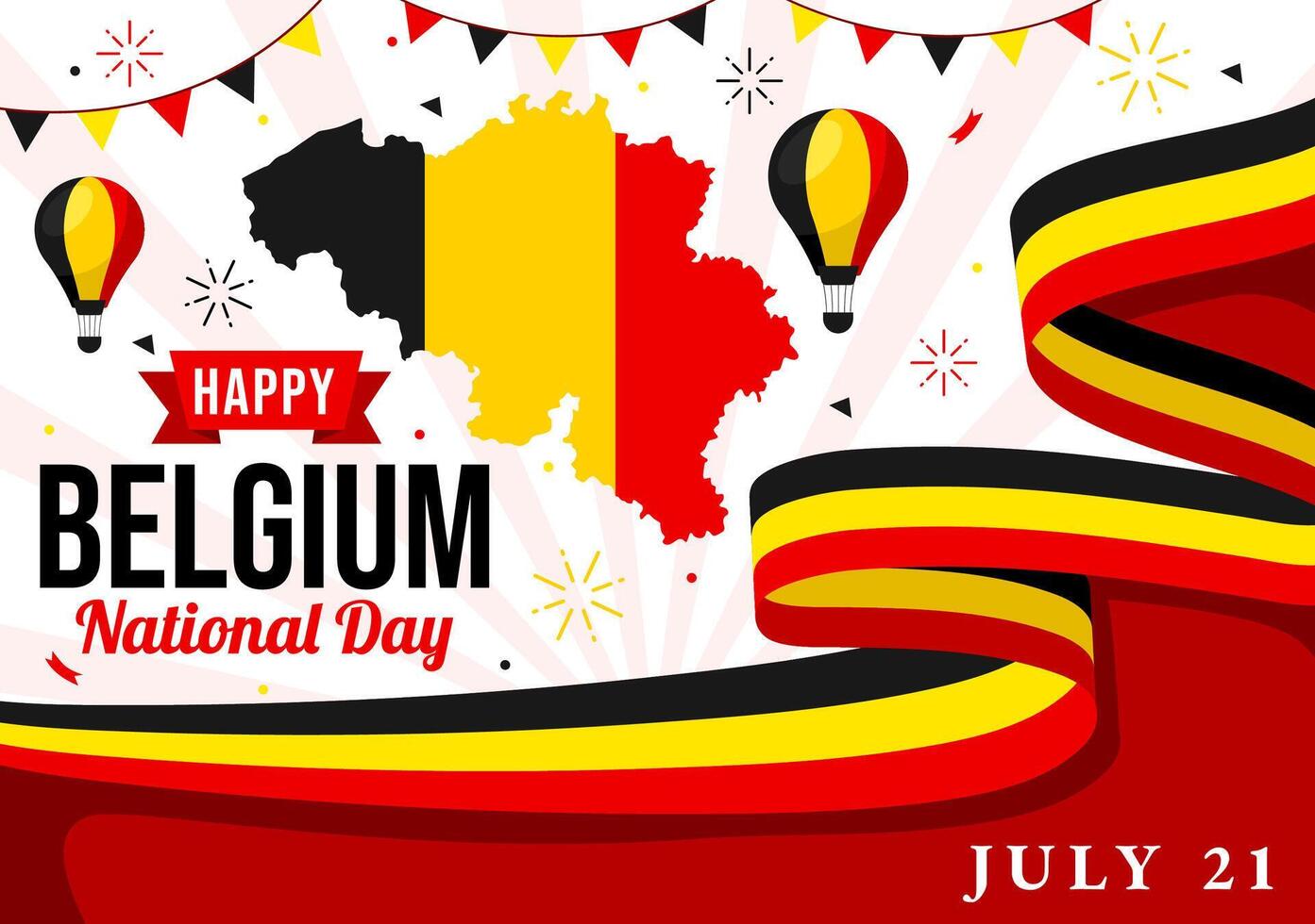 gelukkig belgie onafhankelijkheid dag illustratie Aan juli 21 met golvend vlag en lint in nationaal vakantie vlak tekenfilm achtergrond ontwerp vector