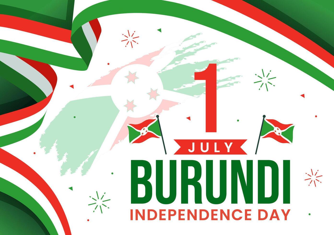 gelukkig Burundi onafhankelijkheid dag illustratie Aan 1 juli met golvend vlag en lint in nationaal vakantie vlak tekenfilm achtergrond vector