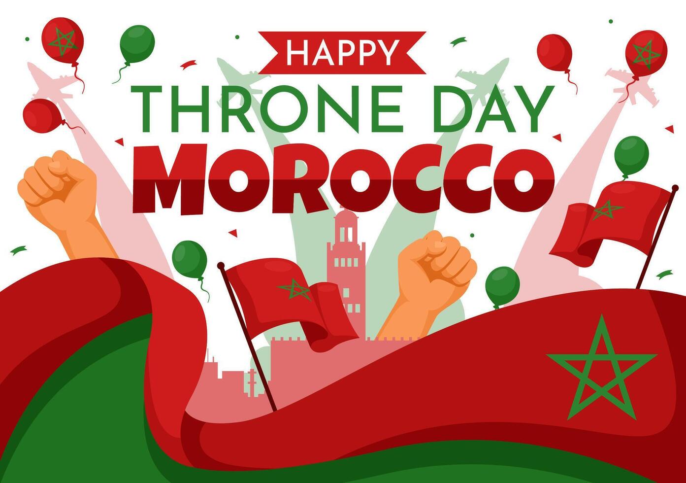 gelukkig Marokko troon dag illustratie Aan juli 30 met golvend vlag en lint in viering nationaal vakantie achtergrond ontwerp vector