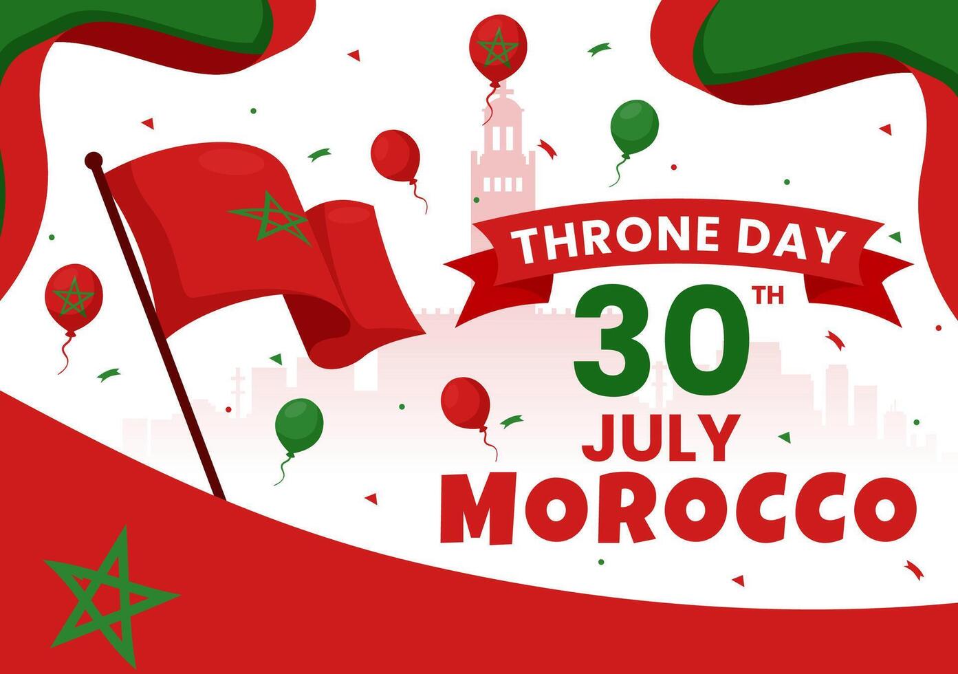 gelukkig Marokko troon dag illustratie Aan juli 30 met golvend vlag en lint in viering nationaal vakantie achtergrond ontwerp vector
