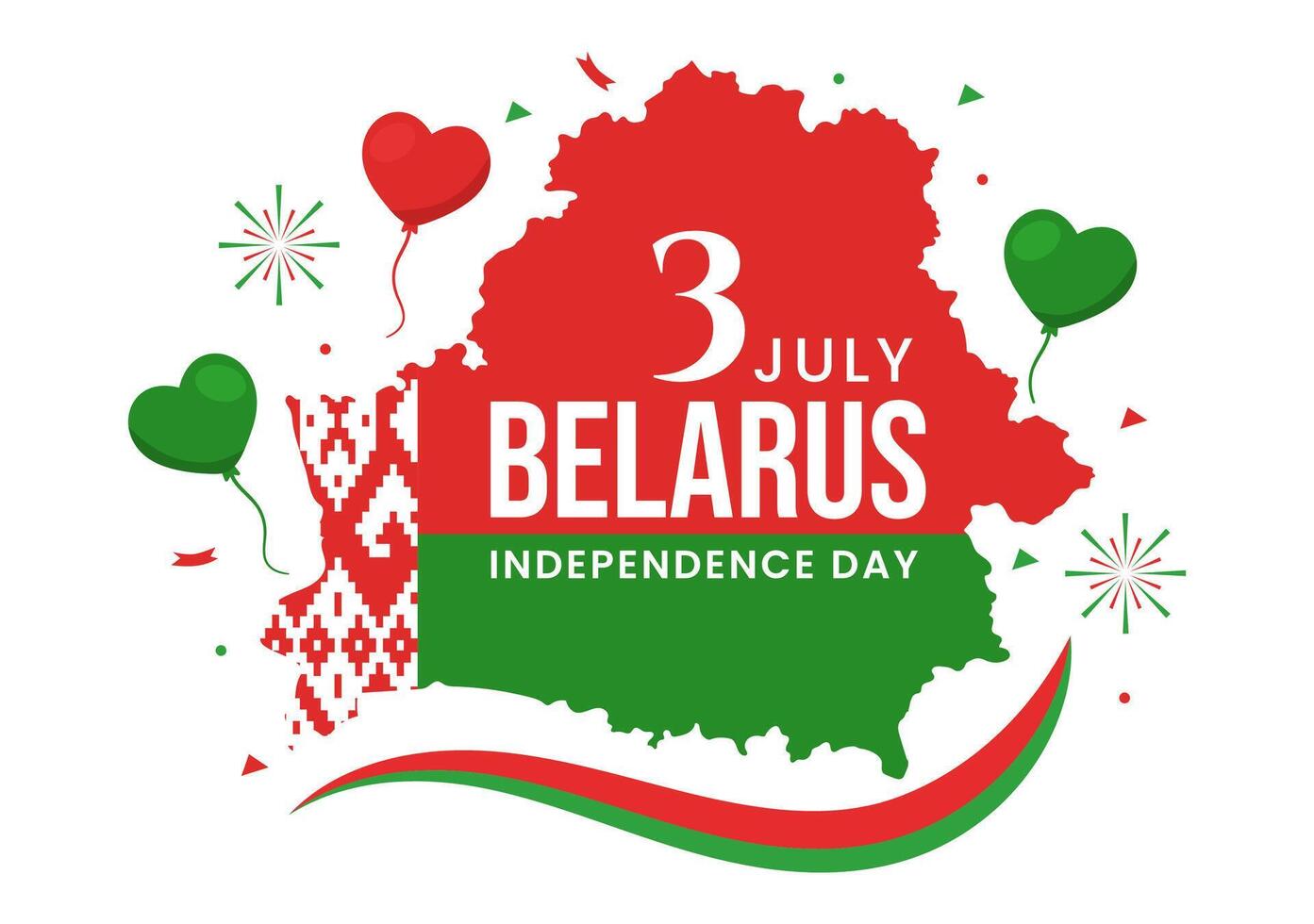 gelukkig Wit-Rusland onafhankelijkheid dag illustratie Aan 3 juli met golvend vlag en lint in nationaal vakantie vlak tekenfilm achtergrond ontwerp vector