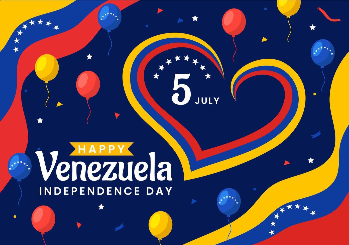 gelukkig Venezuela onafhankelijkheid dag illustratie Aan 5 juli met vlaggen, ballon en confetti in gedenkteken vakantie vlak tekenfilm achtergrond vector