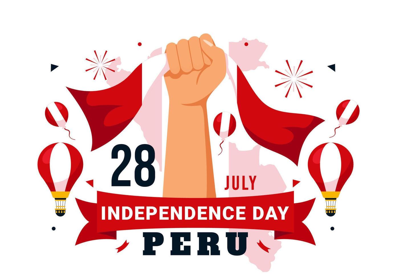 gelukkig Peru onafhankelijkheid dag illustratie Aan juli 28 met golvend vlag en lint in nationaal vakantie vlak tekenfilm achtergrond ontwerp vector