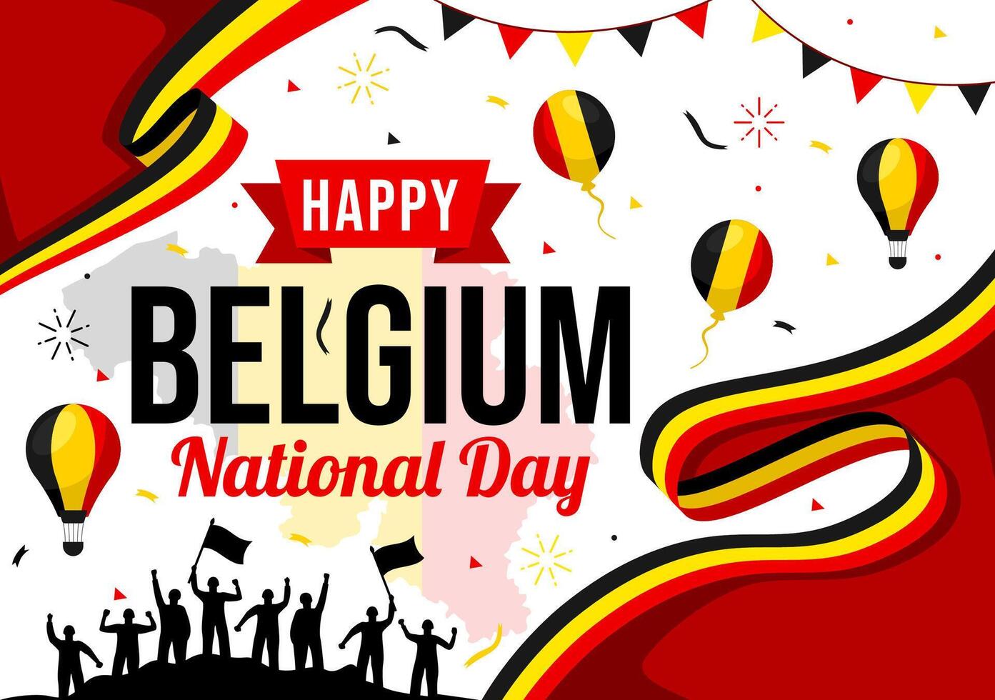 gelukkig belgie onafhankelijkheid dag illustratie Aan juli 21 met golvend vlag en lint in nationaal vakantie vlak tekenfilm achtergrond ontwerp vector