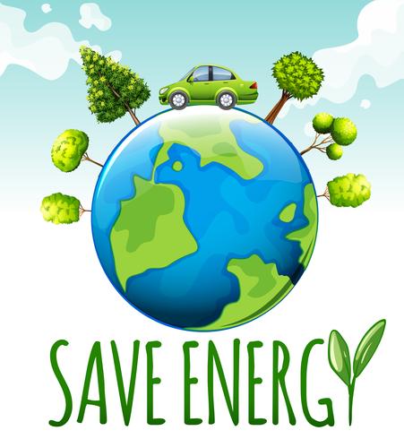 Bespaar energiethema met auto en bomen vector